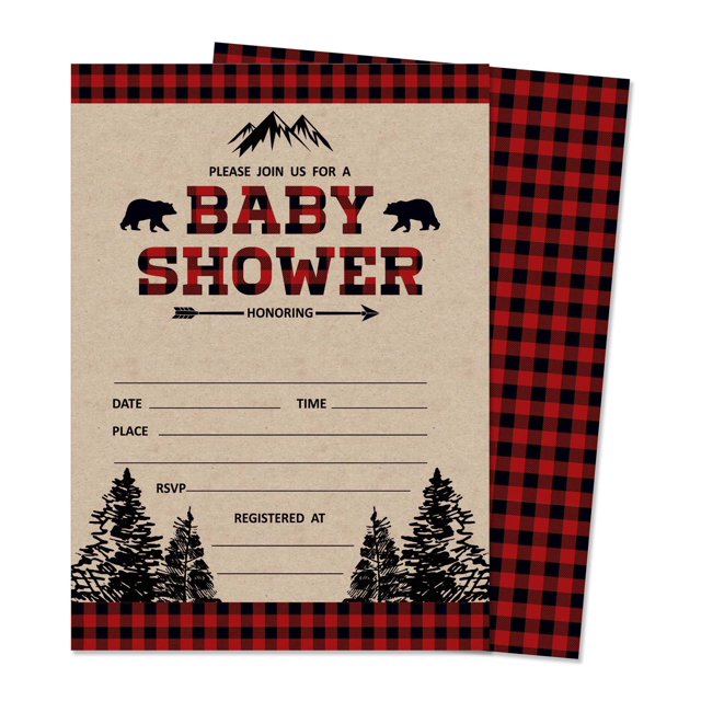 Inkdotpot 30 Cartes d'Invitation de Shower de Bébé Style à Remplir Kraft Neutres pour le Genre Bûcheron Invitations Vierges
