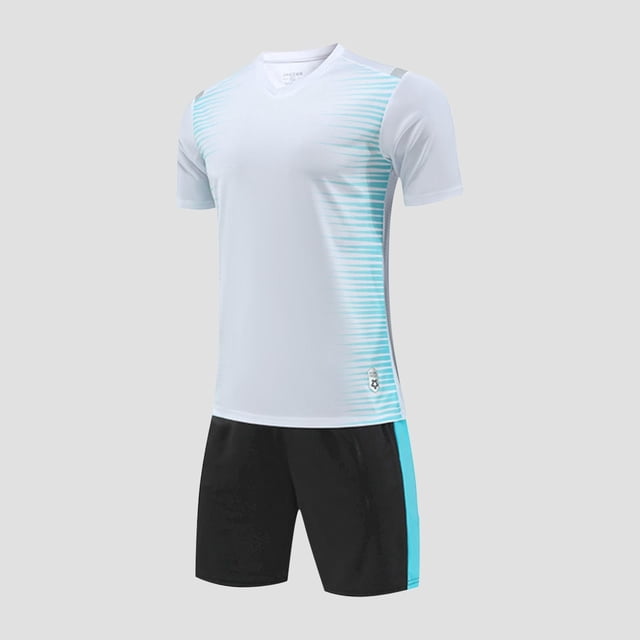 hengsof Ensemble de Maillot de Football à la Mode pour Enfants, Haut à Manches Courtes Col Ras du Cou, Short à Taille Élastique Tenue de Sport, Confortable Respirant Absorbant la Sueur Séchage Rapide Uniforme de Sport Deux Pièces