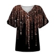 thumbnail image 4 of Penkiiy Cute Tops V Neck Short Sleeve Womens Sweatshirt Summer Basic Floral Print Henley Tunic Tee Button Blouses XL Brown, 4 of 5