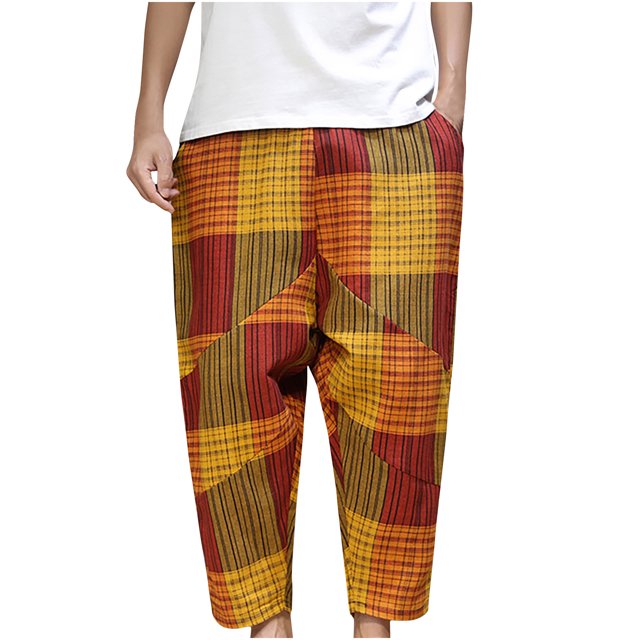 Birdeem Mens Pants Mens Fashion Drawstring Elastic Waist Solid Color Casual Retro Nationality Length Pants