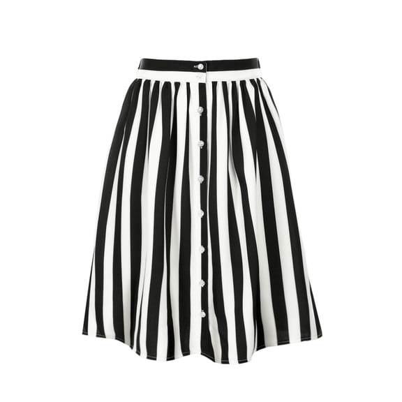 Unique Bargains Jupe Midi Évasée à Rayures pour Femme, Boutonnée devant, Dos Élastique