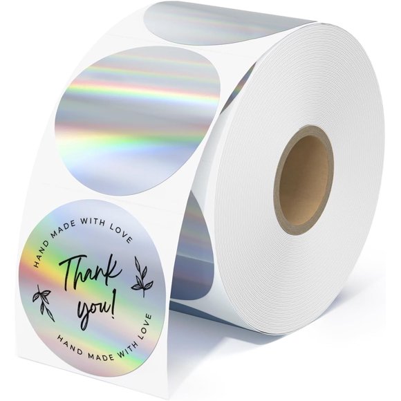 MUNBYN 2�?� Circle Holographic Thermal Label Stickers, Round Printable Rainbow Glitter Thermal Printer Sticker Labels for Christmas Gift Wrapping,