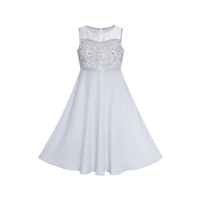 Robe Fille Grise en Mousseline Demoiselle d'Honneur Maxi Robe de Bal 12 Ans