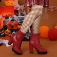 thumbnail image 2 of BLISSFUL STEP Women's Platform Buckle Lace Up Block Heel Ankle Boot Red (Size 9.5), 2 of 7