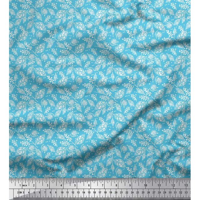 Soimoi Polyester Crepe Fabric Dot & Leaves Decor Fabric Printed Yard 42 Inch Wide