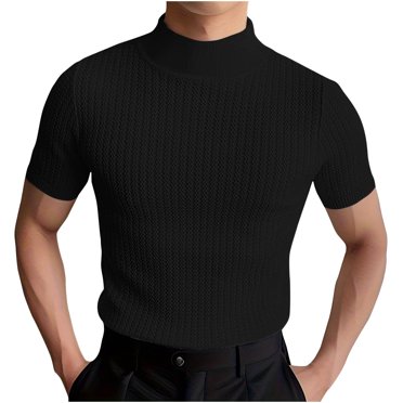 QIPOPIQ Men's Short Sleeve Solid Mock Neck T-Shirt Clearance