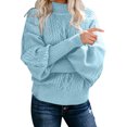 thumbnail image 2 of Ladies Mid Neck Sweater Trendy Sweaters Loose Long Sleeve Knit Light Weight Sweater Solid Color Sweater Pullover Women's Pullover Sweaters Plus Size Top, 2 of 6