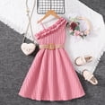 thumbnail image 2 of ZHUASHUM Girl Dress Cute Children Spring Summer Strap Ruffles Solid Color Sleeveless Casual Dress With Belt Pink,4-5 Years, 2 of 6