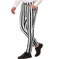 thumbnail image 4 of INSPIRE CHIC Men's Striped Pants Skinny Fit Contrast Color Button Zipper Trousers 36 Black White, 4 of 7