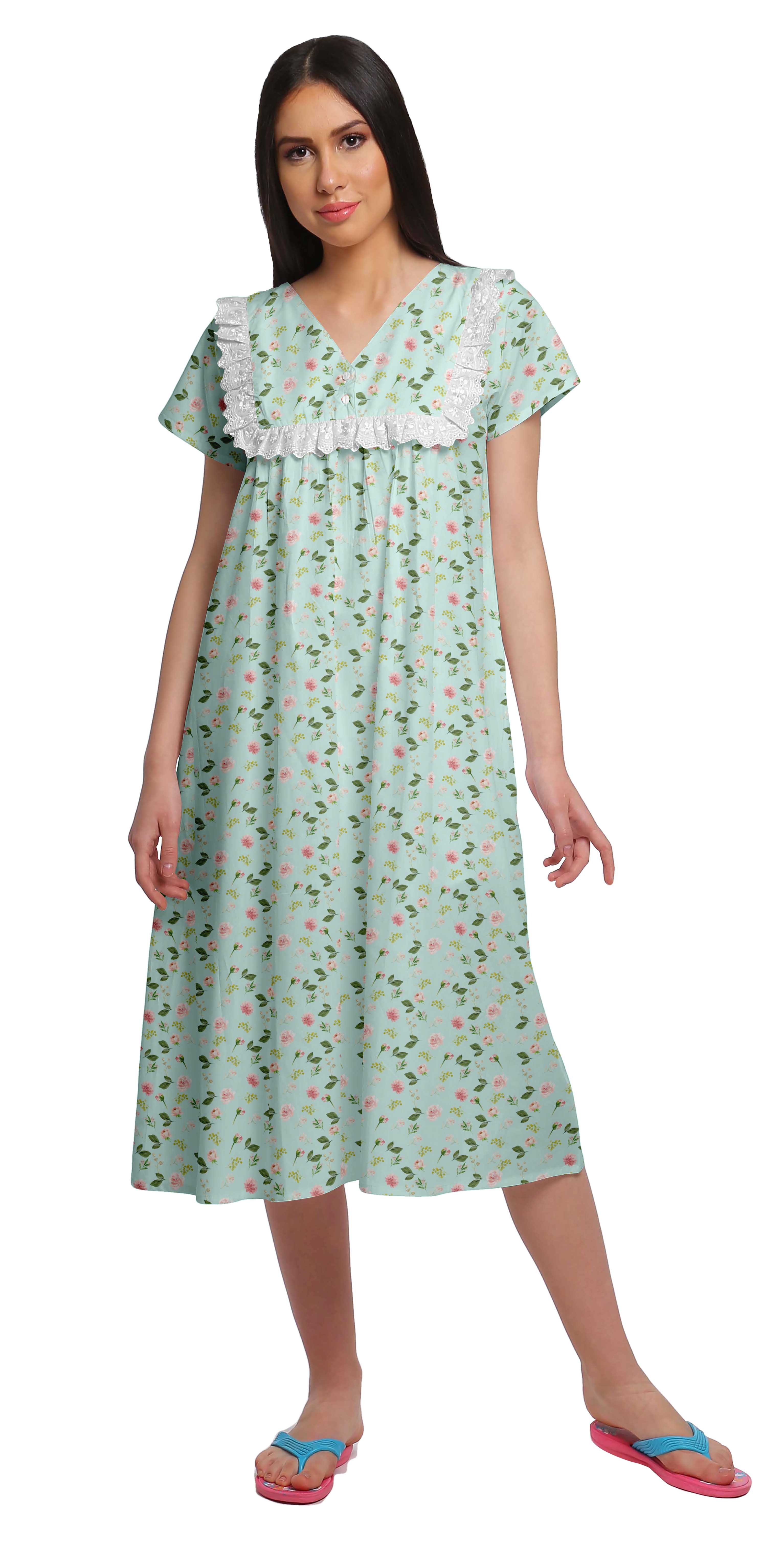 Moomaya Chemise de Nuit d'Allaitement à Col en V pour Femmes, Imprimée, à Manches Courtes