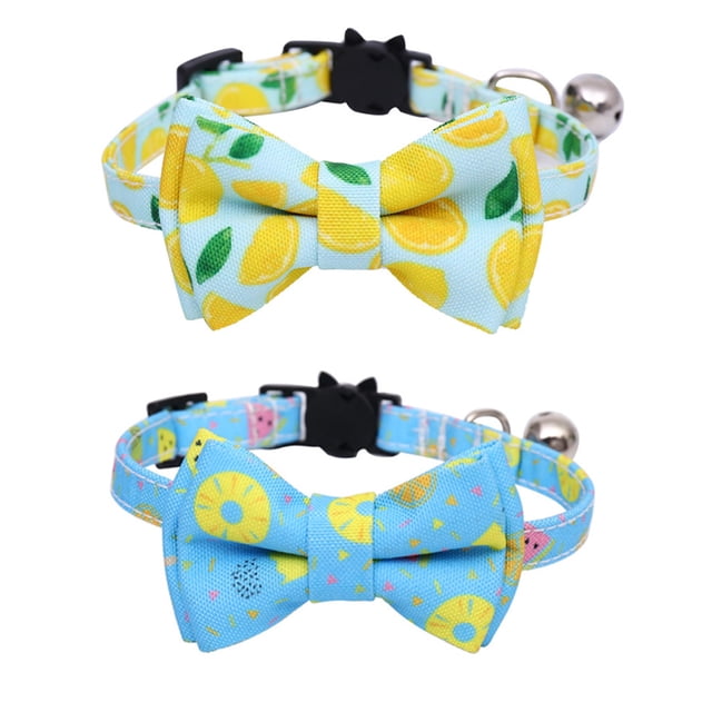 2 Pack Breakaway Cat Collars with Bowtie, Safety Buckle Cat Collars with Bell, Summer Print Collars
