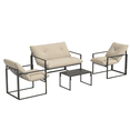 thumbnail image 1 of Outsunny Ensemble de Mobilier de Patio 4 Pcs avec Table en Verre Trempé Canapé Beige, 1 of 10