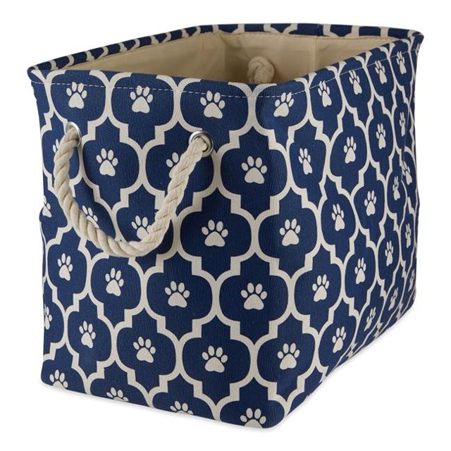 Design Imports CAMZ12523 Lattice Paw Rectangle Polyester Pet Bin, Nautical Blue - Large
