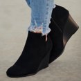 thumbnail image 4 of Mikilon Bottines Courtes pour Femmes en Suède à Talons Compensés avec Fermeture Éclair, Couleur Unie, Bout Rond, 4 of 8