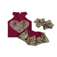 thumbnail image 1 of CNKOO Baby Girls Summer Outfit Leopard Print Heart Sleeveless Rib Knit Tank Tops Bow Ruffles Shorts Headband 3Pcs Clothes Set 6-9 Months, 1 of 8