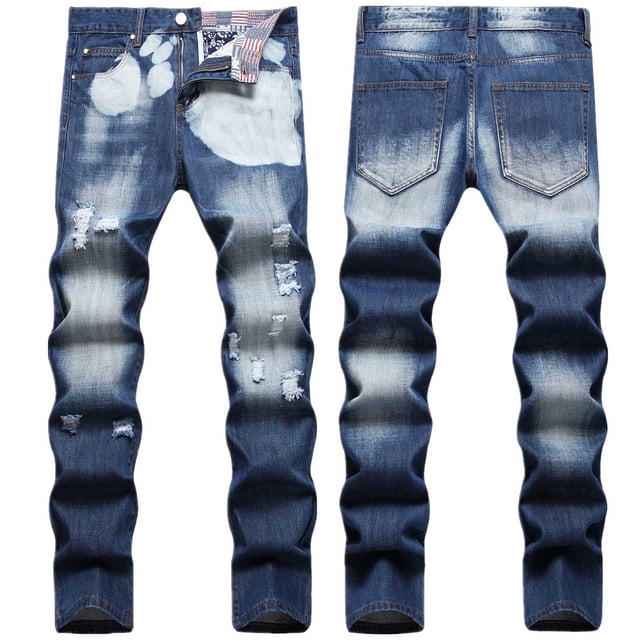 TIMIFIS Men's Slim-Fit Stretch Jean Fashion Trend Micro Elastic Slim Tie Elastic Small Straight Leg-BlueFall