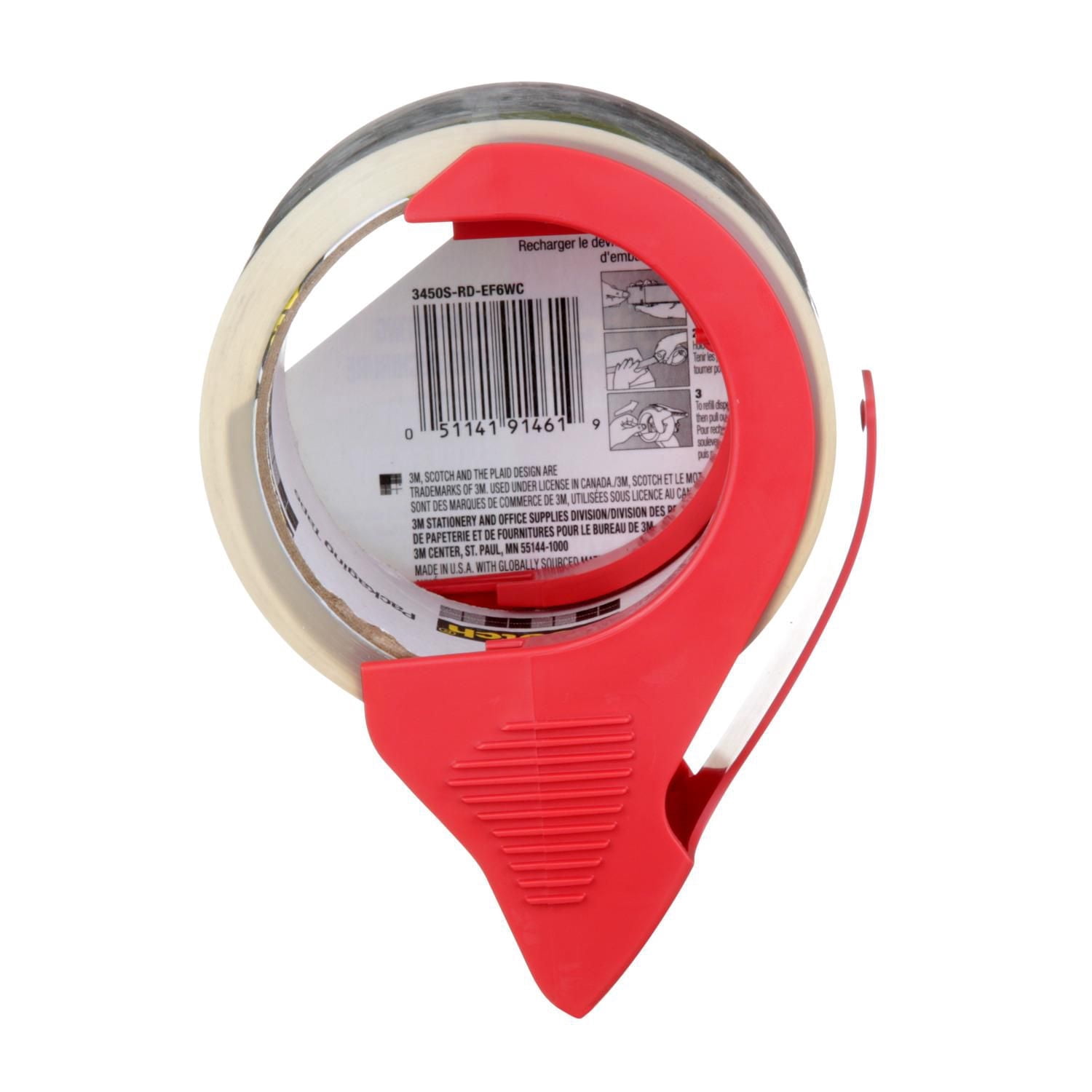 Scotch® Sure Start Packaging Tape 3450S-RD-EF6WC, 1.88 in x 38.2 yd (48 mm x 35 m), with Dispenser