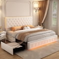 thumbnail image 3 of SIBEDS LED Bed Frame with 2 Storage Drawers Pockets and Soft Velvet Cream Tufted Headboard, Full, 3 of 9