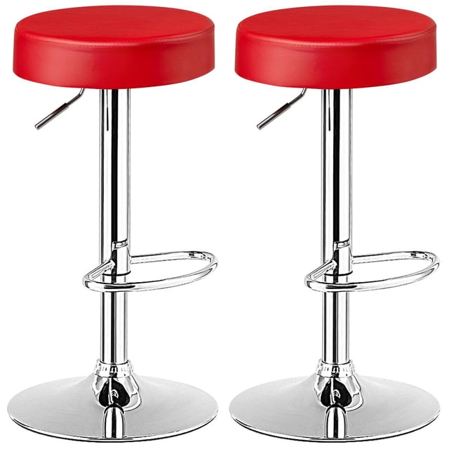 Giantex Tabouret de Bar 2 Pcs, Tabouret de Bar Rond Moderne Pivotant Sans Dossier, Chaise de Bar Sans Accoudoirs en Cuir PU avec Hauteur Réglable, Repose-Pieds Chromé, Cadre en Métal Robuste pour Cuisine Salle à Manger Salon Bistro Pub, Rouge