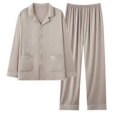 Yanlir Women Plus Size Casual Solid Color Long Sleeve Lapel Button Pocket Two Piece Set Top Pants Loungewear Sleepwear Homewear Outfit(Khaki#1,3XL)