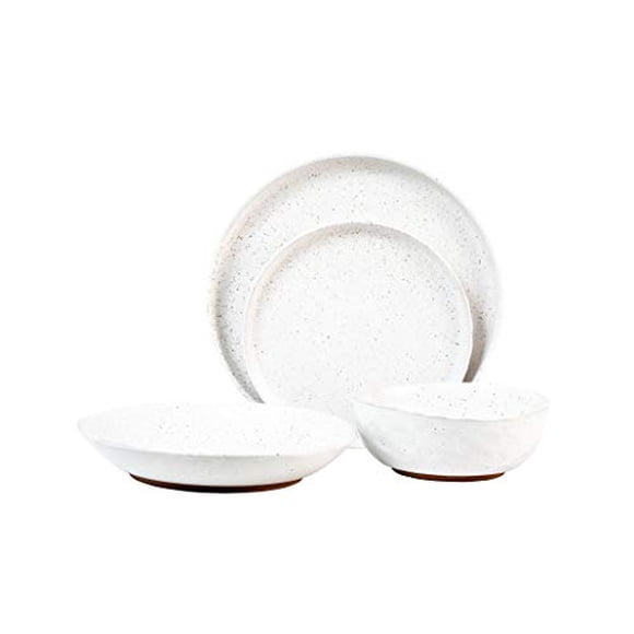 Sango Kaya Ensemble de Vaisselle en Céramique de 16 Pcs avec Assiettes Rondes et Bols, Blanc