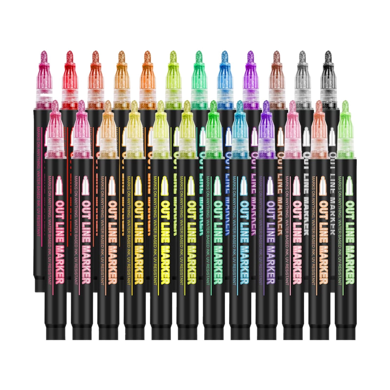 Marker Pens, Cxui Double Line Metallic Markers Set, Self-Outline Glitter Pens for Card Making & Diy Crafts, Shimmering Drawing Tools with Quick-Dry Ink, Marker Pens Suitable