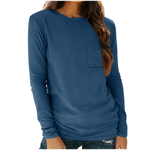 Timegard Hauts à Manches Longues pour Femmes Col Rond Tuniques Décontractées T-Shirts Confortables Couleur Unie Hauts Basiques