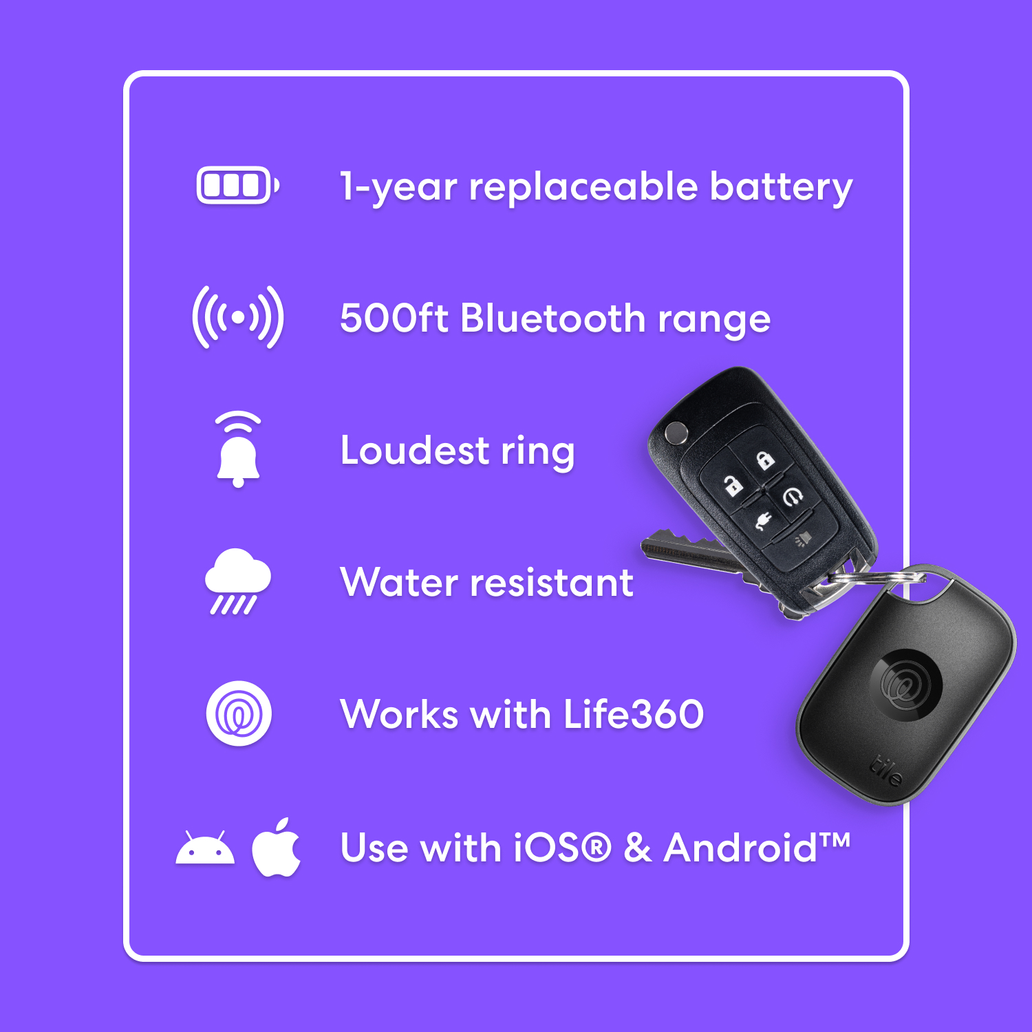 Life360 Tile Pro (2024) Bluetooth Tracker, both iOS and Android Compatible. 2-Pack