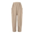 thumbnail image 4 of Yuyuzo Cotton Linen Pants for Women Elastic High Waisted Loose Fitted Slacks Trouser with Pockets Solid Color, 4 of 7