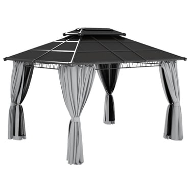Outsunny Pavillon à Toit Rigide à Double Toit 10 Pieds x 12 Pieds avec Moustiquaires et Rideaux Gris