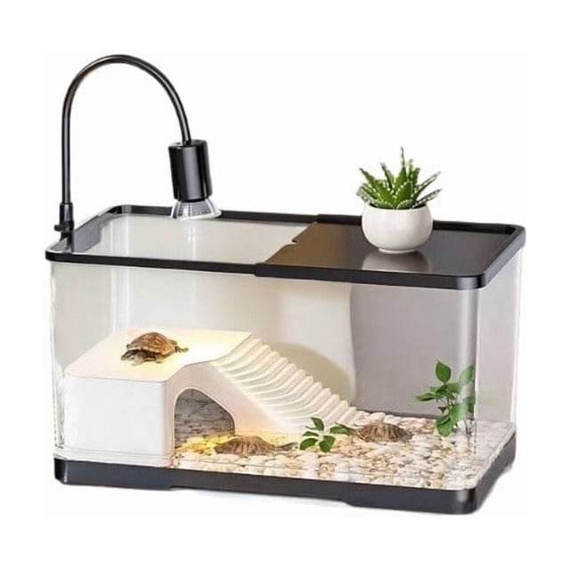 Turtle Tank Kit with Basking Led Heat Lamp 2-In-1 Aquatic/Land Habitat for Small Reptiles Pet Care