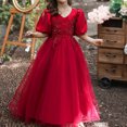 thumbnail image 3 of EINCcm Robe d'Été pour Filles, Robes de Princesse pour Filles, Robes d'Été pour Filles à Manches Courtes Robe de Princesse Robe à Queue Fleurie Robe Tutu, pour Enfants Bébé Fille, Rouge, 11-12 Ans, 3 of 7