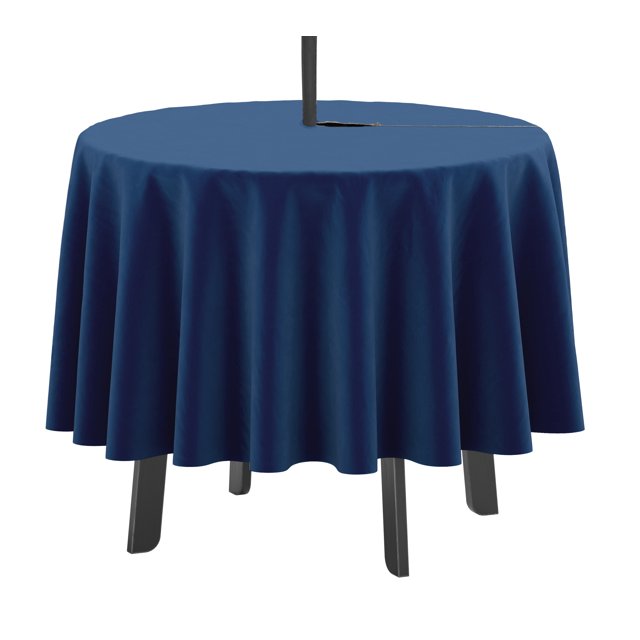 Vargottam Nappe Ronde Intérieure/extérieure 58 Pouces Nappe Ronde avec Parasol, Nappes de Patio Imperméables à Fermeture Éclair, Housses de Table Printemps/été pour Table Circulaire de Cour/barbecue/pique-Nique - Bleu Marine