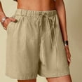 thumbnail image 2 of Annhoo Womens Plus Size Cotton Linen Shorts High Waisted Drawstring Wide Leg Solid Comfy Casual Shorts with Pockets, 2 of 6