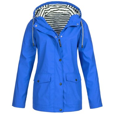 Fiogavroetic Women Solid Rain Jacket Outdoor Plus Size Waterproof Hooded Raincoat Windproof