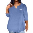 thumbnail image 1 of QIPOPIQ Hauts Grande Taille pour Femmes Été T-Shirts à Col en V T-Shirts à Blocs de Couleur T-Shirts Raglan Liquidation, 1 of 5
