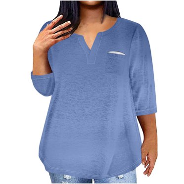 QIPOPIQ Plus-Size Tops for Women Summer V Neck T Shirts Color Block Raglan Tees Clearance