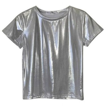 LUOGENLI T-shirts pour Femme pour Femmes Mode Décontractée Col Rond Couleur Unie Visage Lumineux T-Shirt à Manches Courtes T-Shirt Ample Bas T-Shirt Haut T-shirts pour Femmes T-shirts Graphiques Saint-Valentin Argent TTG