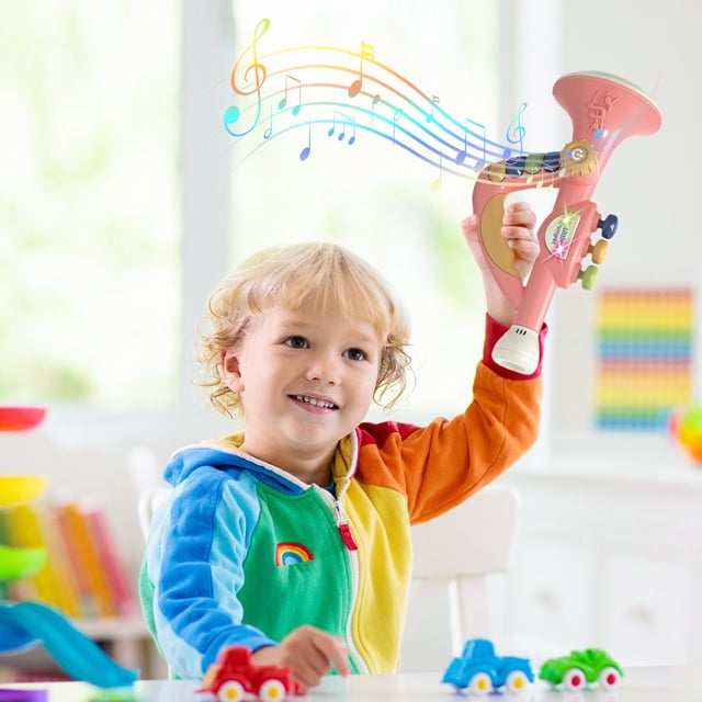 Yhmxh Electronics Jouets Musicaux Intelligents pour Tout-Petits Jouets Éducatifs pour Bébés Instruments de Musique Mini Trompette avec Effets Lumineux Volume Réglable Klaxon Électronique