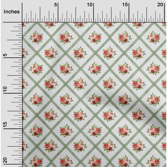 oneOone Polyester Lycra Fabric Diamond|Leaves & Rose Floral Decor Fabric Printed BTY 56 Inches Wide