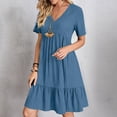 thumbnail image 2 of LOVZFMLL Robe d'Été pour Femme Décontractée Évasée à Manches Courtes, Col en V, à Étages, Ligne A, Fluide, Robe de Plage à Volants, Longueur Genou, Robe Soleil Bleu 5TG, 2 of 9