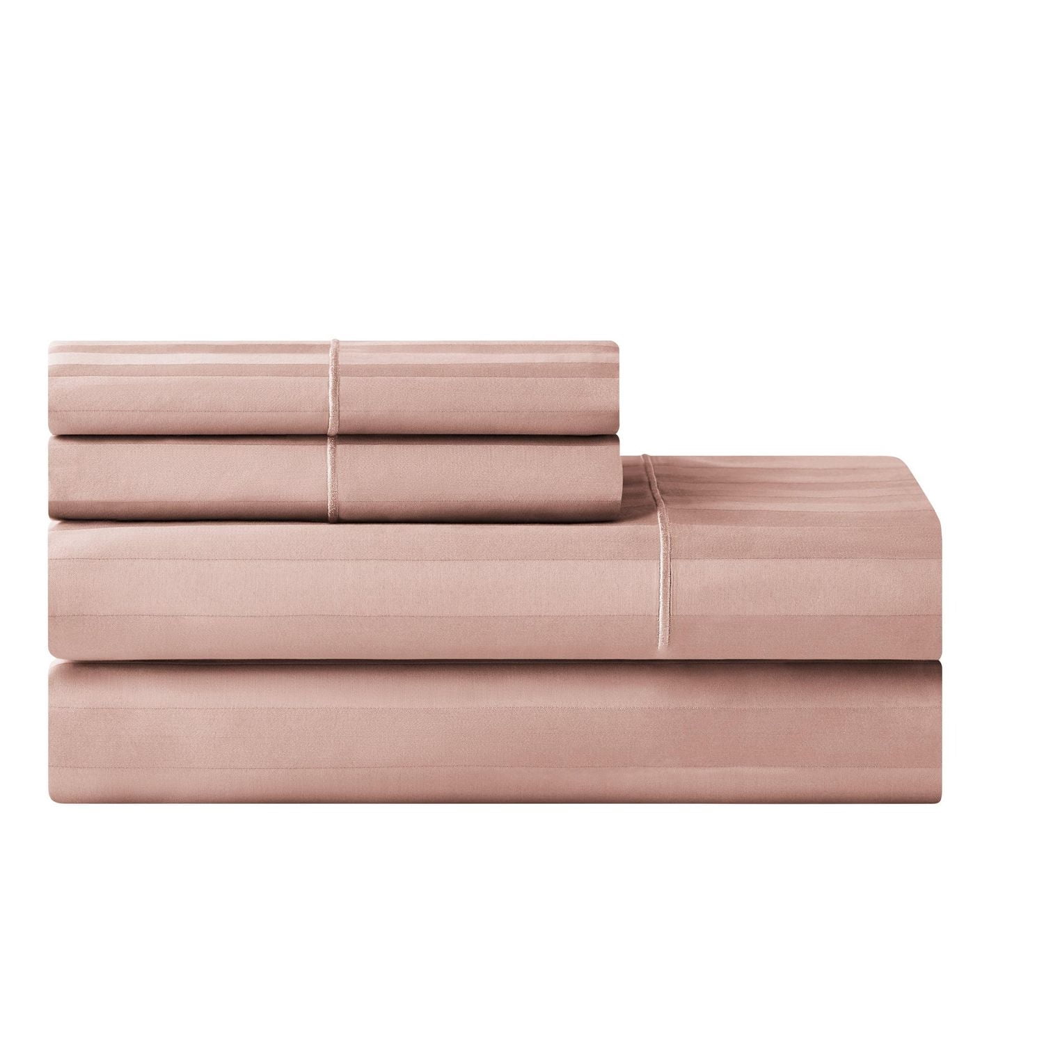 Ensemble de draps pour lit adulte en coton égyptien rose rayures 600 contexture, 4 pièces, hotel style, grand lit - Poche profonde