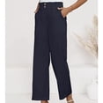 thumbnail image 4 of Timegard Lounge Pants for Women Elastic Waisted Button Straight Leg Ruched Casual Trousers with Pockets, 4 of 5