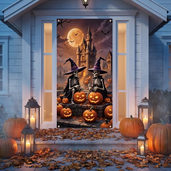 Dvkptbk Décorations d'Halloween 35 X 72 Po Housse de Porte d'Halloween Rideau de Porte pour le Jour de Pâques Décoration de Porte et de Mur d'Halloween Décoration de Fête de Festival