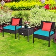 thumbnail image 3 of Gymax 3PCS Rattan Patio Conversation Furniture Set w/ Storage Table Turquoise Cushion, 3 of 10