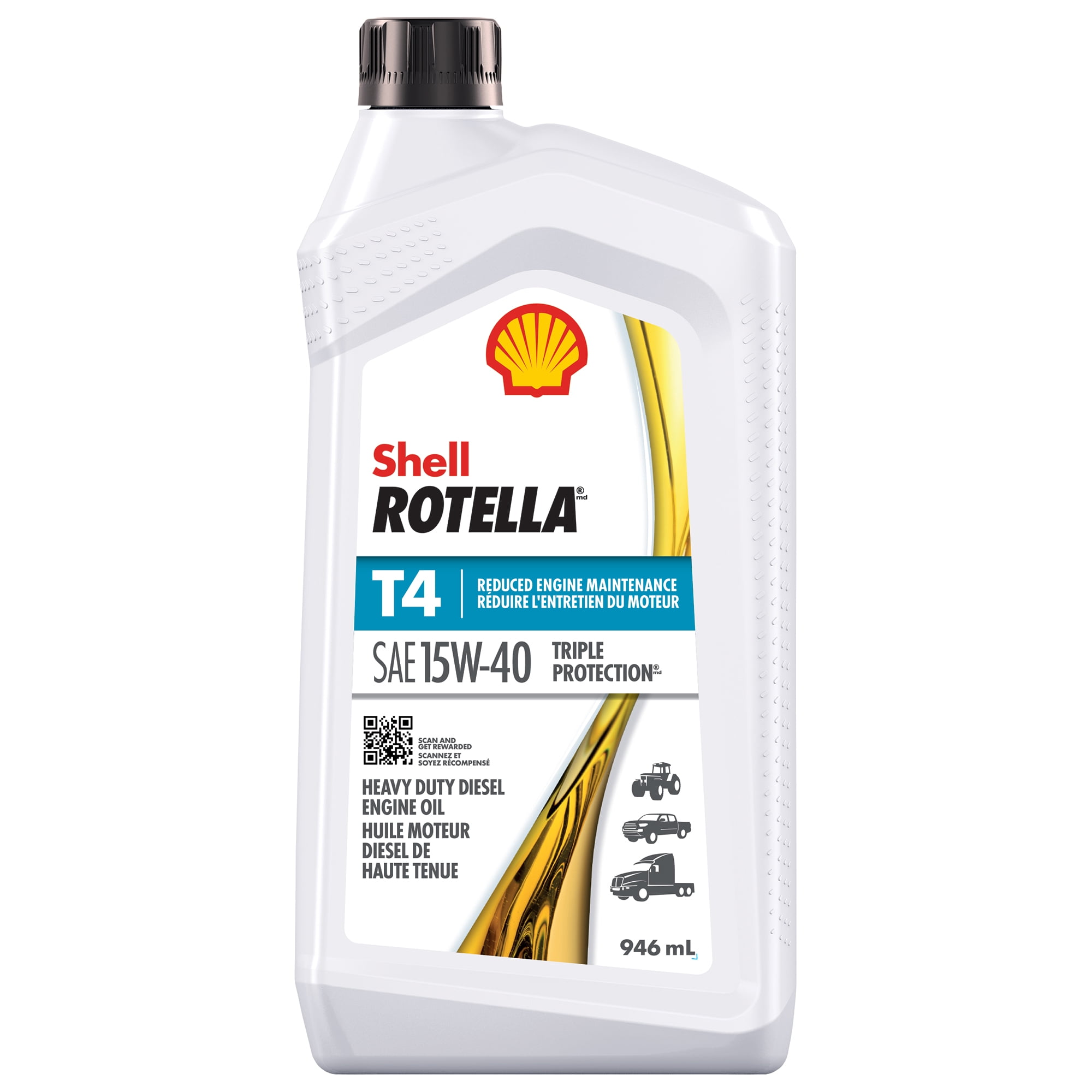 Shell Rotella T4 Triple Protection 15W-40 Diesel Engine Oil, 0.946 Litre