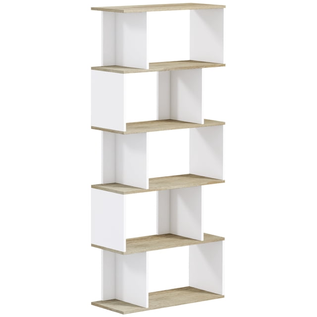 HOMCOM 5-Tier Bookshelf, Narrow S Shaped Bookcase, White