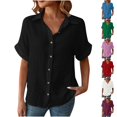 thumbnail image 1 of QIPOPIQ Button Down Shirt Women Cotton Short Sleeve Blouses V Neck Collared Button Up Summer Beach Tops Clearance, 1 of 10