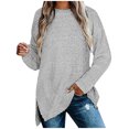 thumbnail image 2 of Pisexur Chandail en Molleton Douillet pour Femmes à Manches Longues Col Rond Mode Couleur Unie Automne chandail Décontracté Ourlet Fendu, 2 of 4