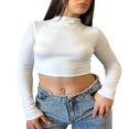 thumbnail image 2 of Blouse Unie à Manches Longues pour Femmes, Crop Top Décontracté à Col Montant, 2 of 5